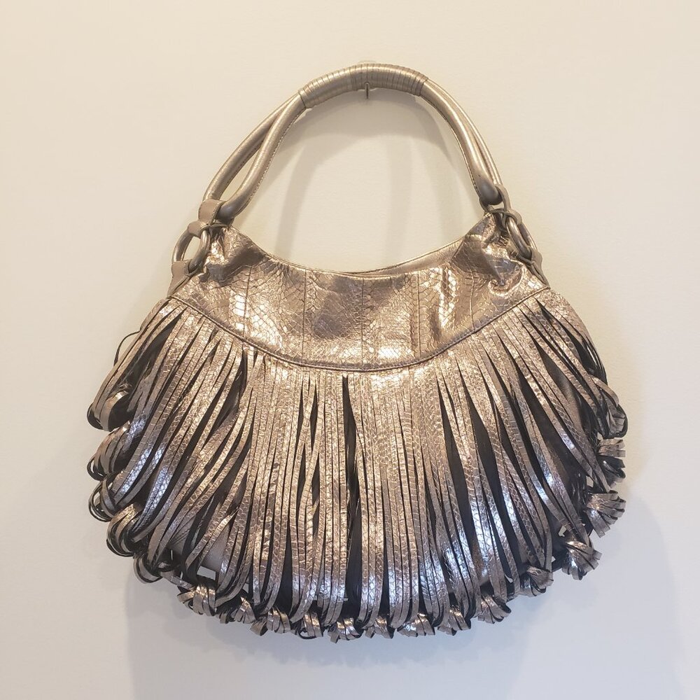 Katherine Kwei Donna Eternity Knot Leather Bag Gold Snake Tone Single Handle